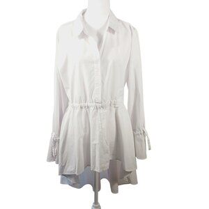 Cupio, XL White Hi Low Shirt Hidden Button Top, Full Bottom with Cinch Tie Waist